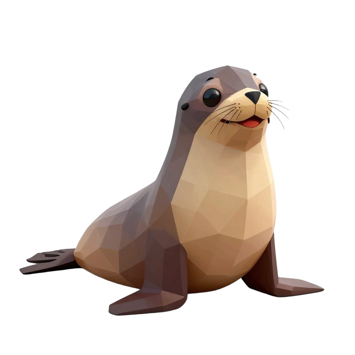 Charming Low Poly Sea Lion STL Figure in Sleek Side Pose