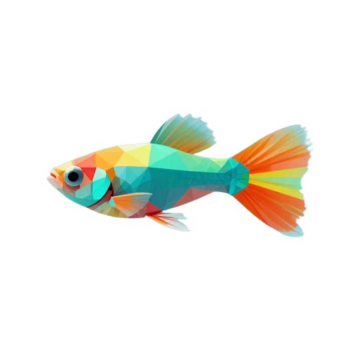 Colorful Low Poly Guppy STL Model, Front View Decorative Fish Sculpture