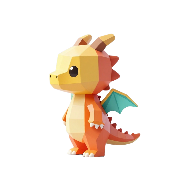 Cute Low Poly Baby Dragon STL Figure in Upright Side View Pose