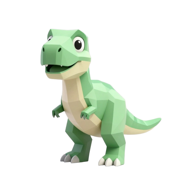 Cute Low Poly Cartoon T Rex STL with Big Eyes and Chunky Tail