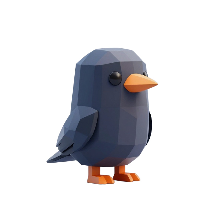 Cute Low Poly Crow Figurine STL for Desktop Display and Collectible Decor