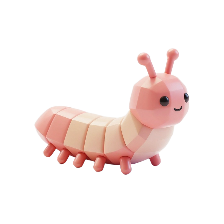 Cute Low Poly Millipede Collectible STL Figure with Rounded Segments and Tiny Legs
