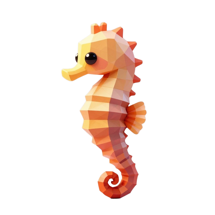 Cute Low Poly Seahorse STL Figure with Curled Tail and Gentle Standing Pose