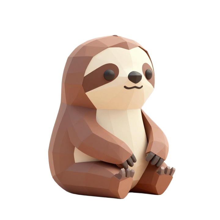 Cute Low Poly Sloth Desktop Figurine STL in Calm Side Pose