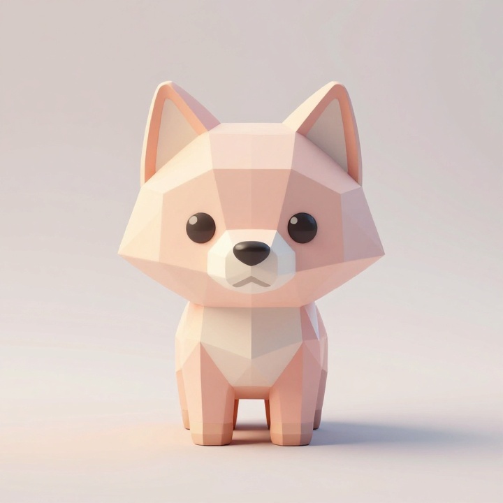 Cute Low Poly Wolf Figurine STL for Charming Front-Facing Display