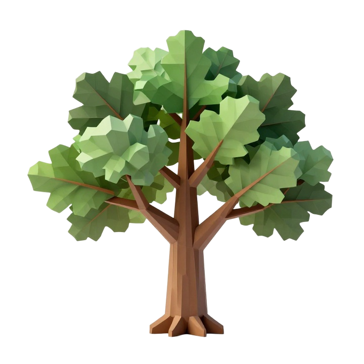 Decorative Low Poly Oak Tree STL with Balanced Canopy and Elegant Trunk Form