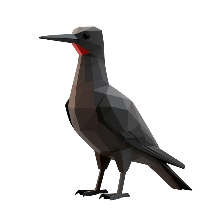 Elegant Low Poly Frigatebird Figurine in Upright Three-Quarter Display Pose