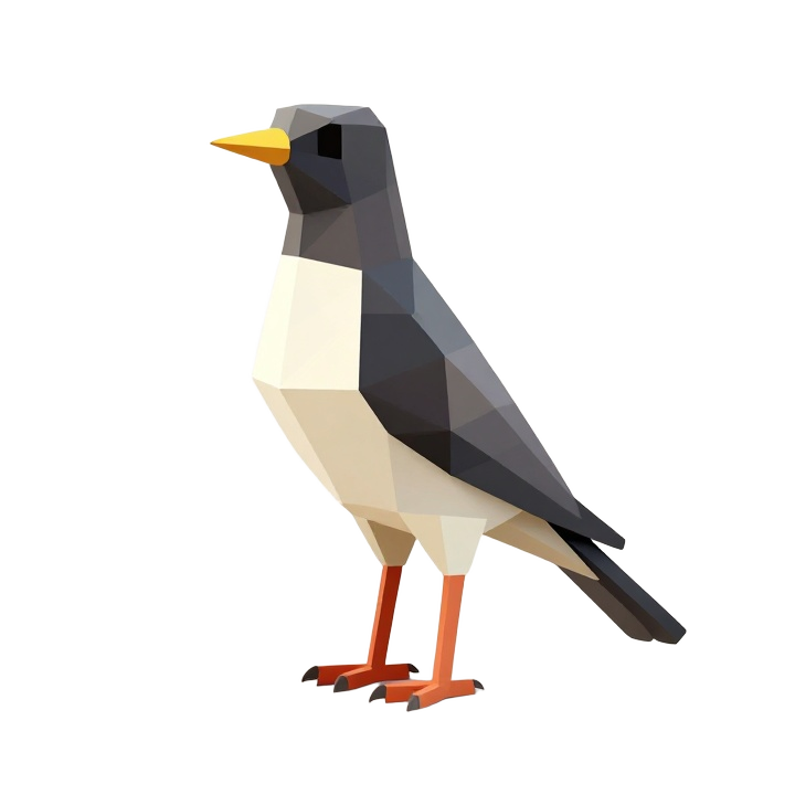 Elegant Low Poly Lark Bird Figurine with Folded Wings and Crisp Geometric Silhouette