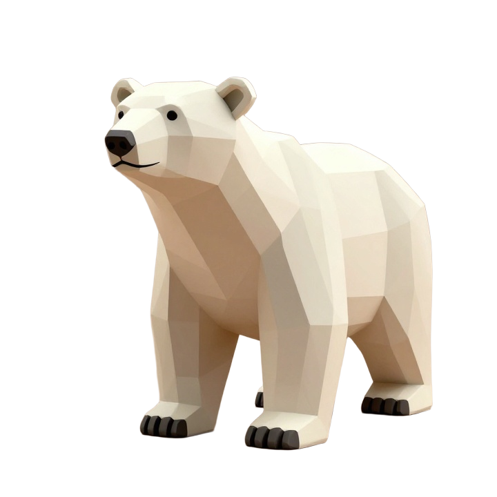 Elegant Low Poly Polar Bear STL in Upright Futuristic Geometric Style