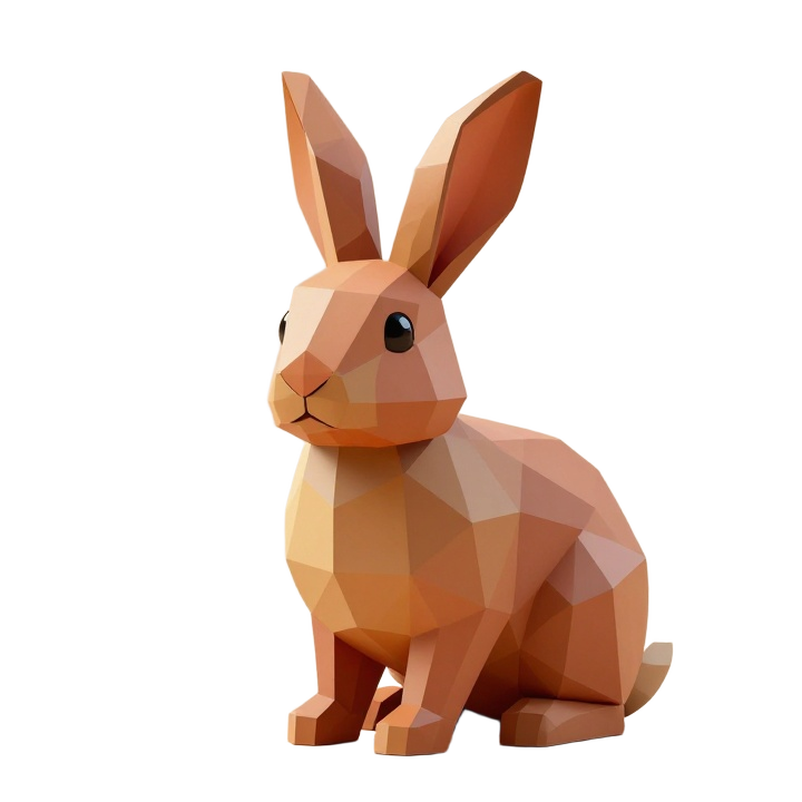 Elegant Low Poly Rabbit STL Sculpture in Three-Quarter Pose