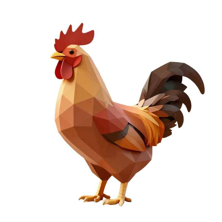 Elegant Low Poly Rooster STL Sculpture in Poised Decorative Three-Quarter Stance