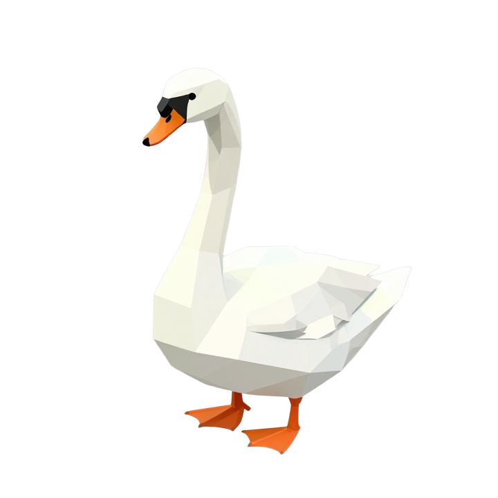 Elegant Low Poly Swan STL Model with Curved Neck and Folded Wings