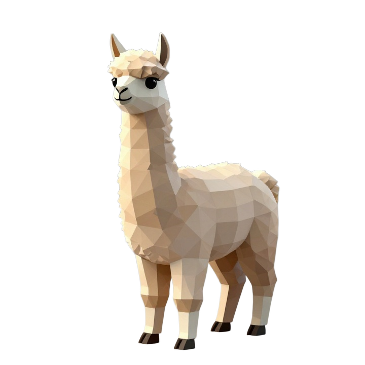 Faceted Low Poly Alpaca STL in Calm Standing Pose