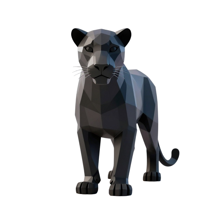 Faceted Low Poly Panther STL in Upright Front Pose