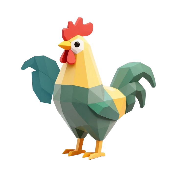 Faceted Low Poly Rooster STL Sculpture with Angular Wings and Tail