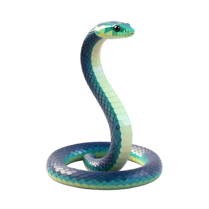 Faceted Low Poly Sea Snake STL Sculpture in a Natural Curved Pose