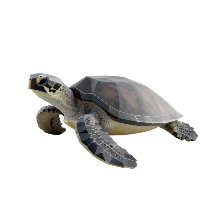 Faceted Low Poly Sea Turtle STL Sculpture in Angled Pose