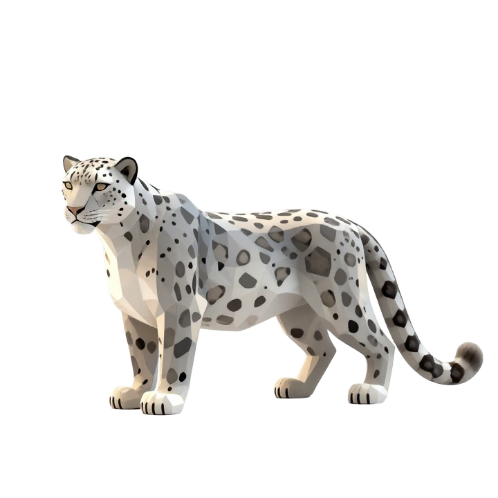 Faceted Low Poly Snow Leopard Standing Side View STL Sculpture