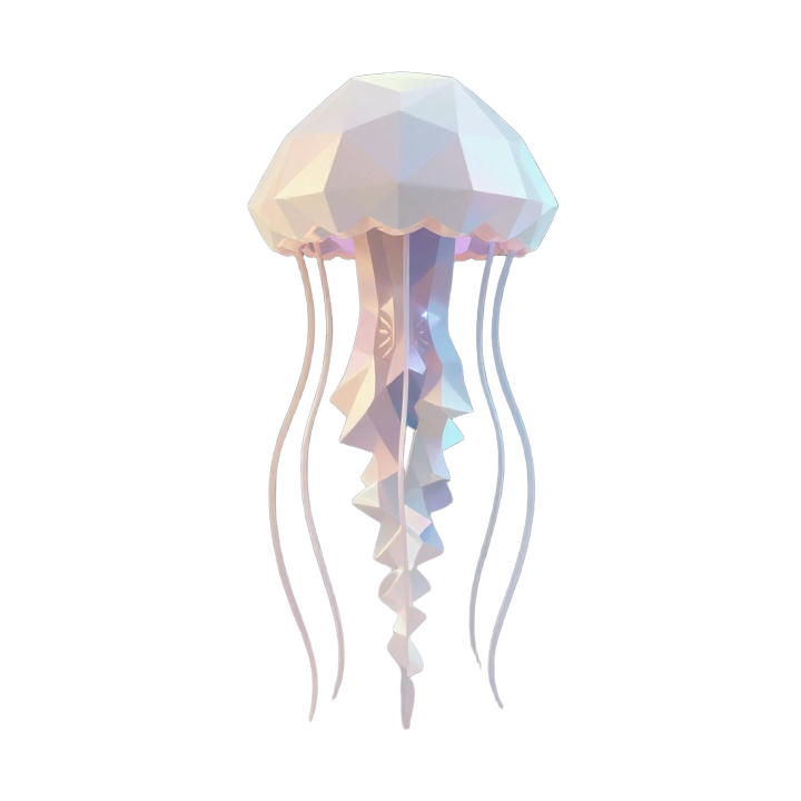 Fantasy Low Poly Jellyfish STL Sculpture with Flowing Tentacles and Elegant Bell Form