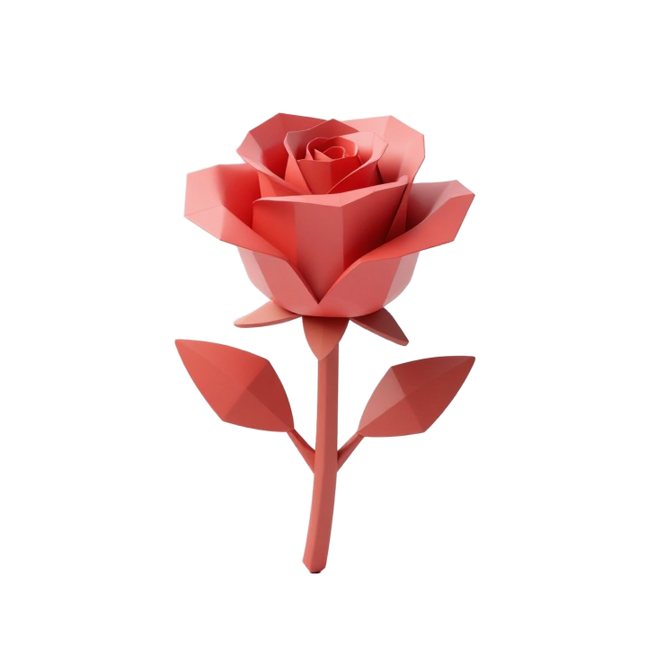 Fantasy Low Poly Rose STL with Faceted Petals and Elegant Three-Quarter Silhouette