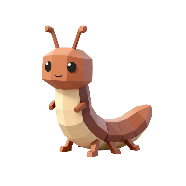 Friendly Low Poly Centipede STL with Curved Cartoon Pose