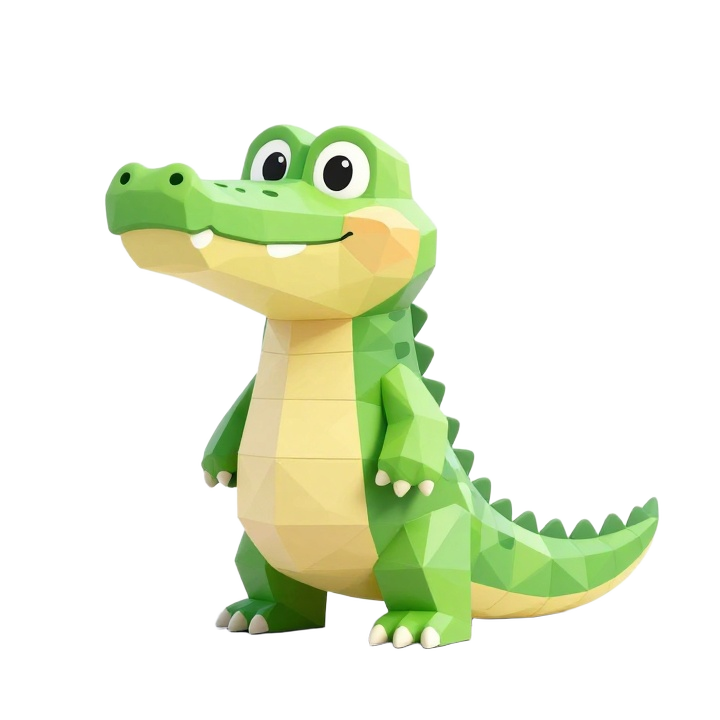 Friendly Low Poly Crocodile STL Figure in Natural Standing Pose