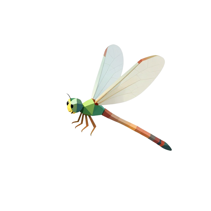 Friendly Low Poly Damselfly STL with Spread Wings and Elegant Cartoon Pose
