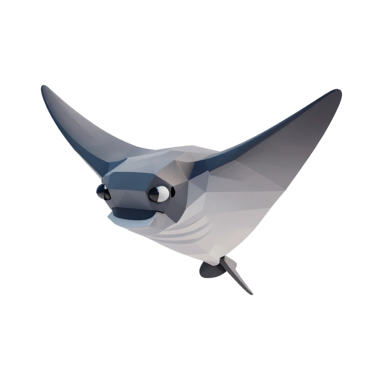 Friendly Low Poly Manta Ray STL Sculpture in Elegant Side View Pose