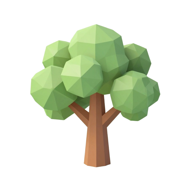 Friendly Low Poly Oak Tree STL with Charming Isometric Cartoon Silhouette