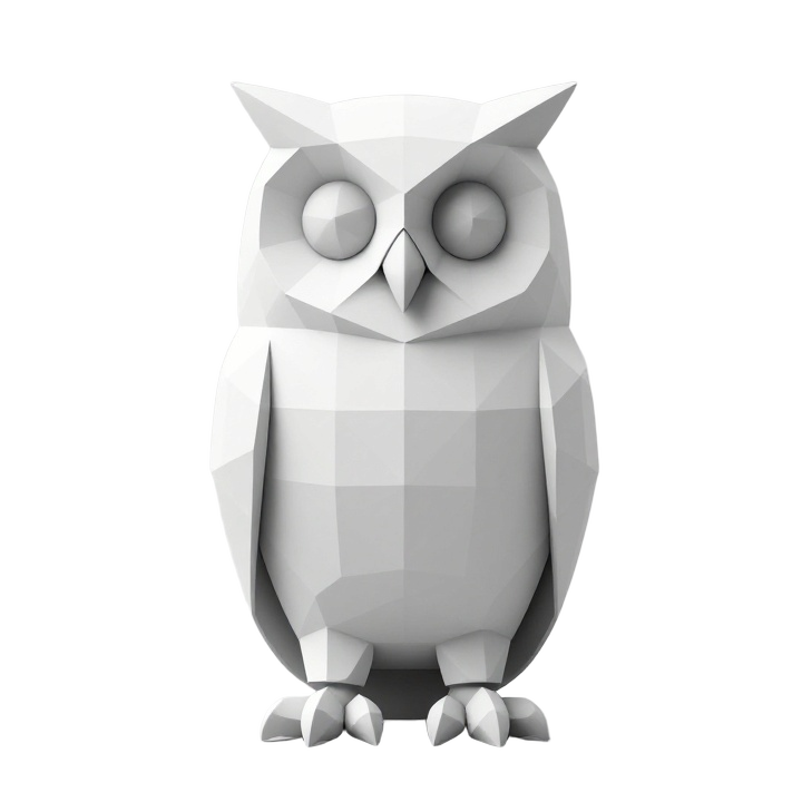 Front-Facing Low Poly Owl STL Sculpture with Symmetrical Faceted Form