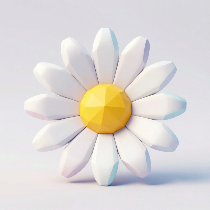 Futuristic Low Poly Daisy Sculpture with Faceted Petals