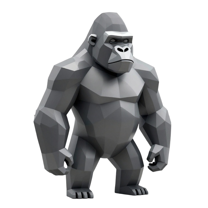 Futuristic Low Poly Gorilla STL Sculpture in Powerful Angled Stance
