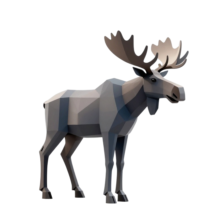 Futuristic Low Poly Moose STL with Graceful Side Pose