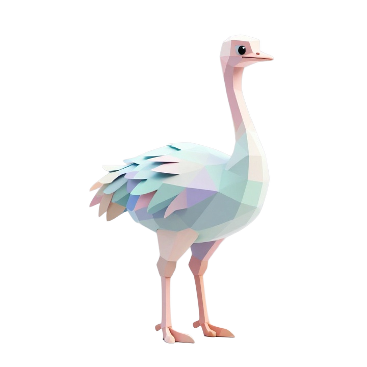 Futuristic Low Poly Ostrich STL Sculpture with Elegant Neck and Faceted Form