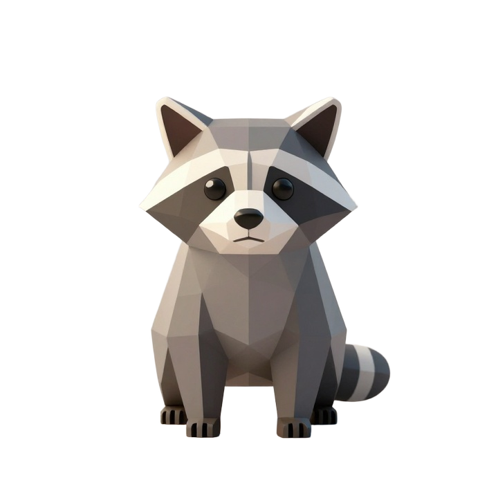 Futuristic Low Poly Raccoon STL Sculpture Front View Display Model
