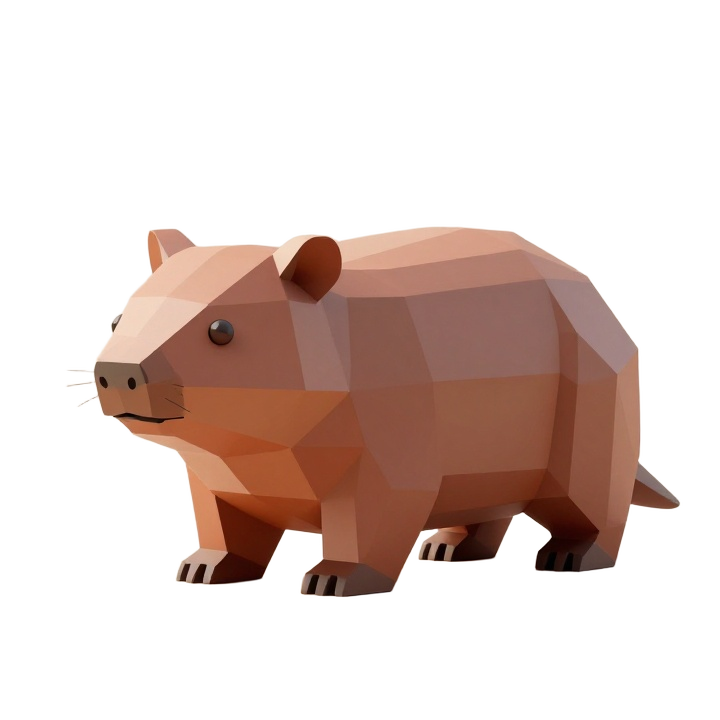 Futuristic Low Poly Wombat STL Sculpture in Three-Quarter Pose