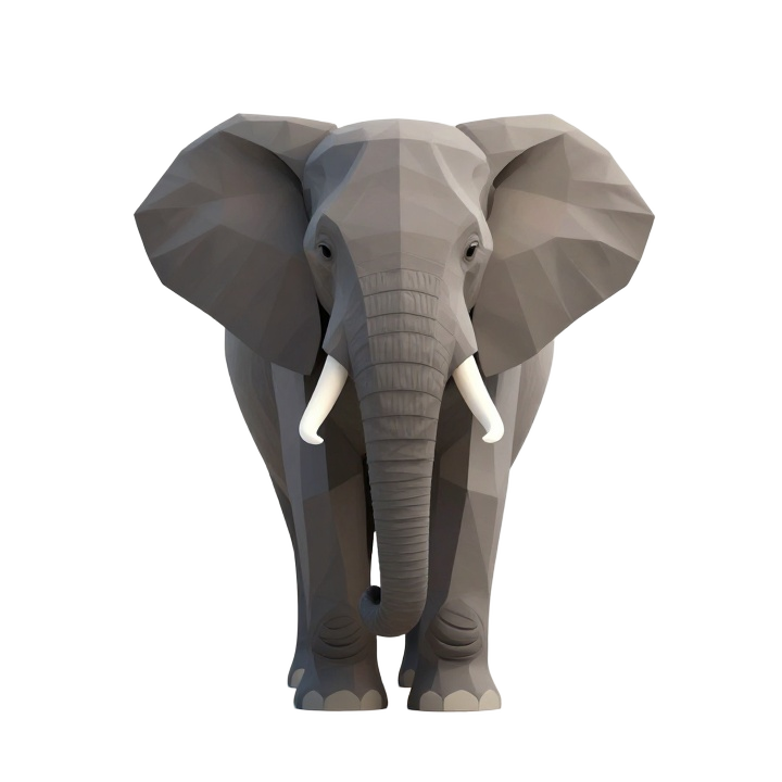 Low Poly African Elephant STL in Calm Standing Front Pose