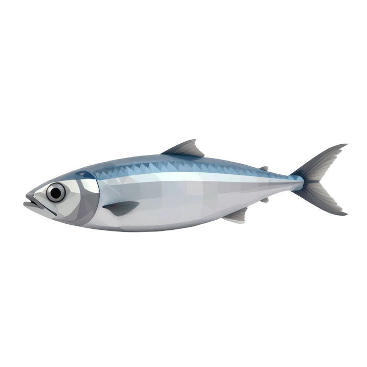 Low Poly Anchovy STL Model in Streamlined Angled Display Pose