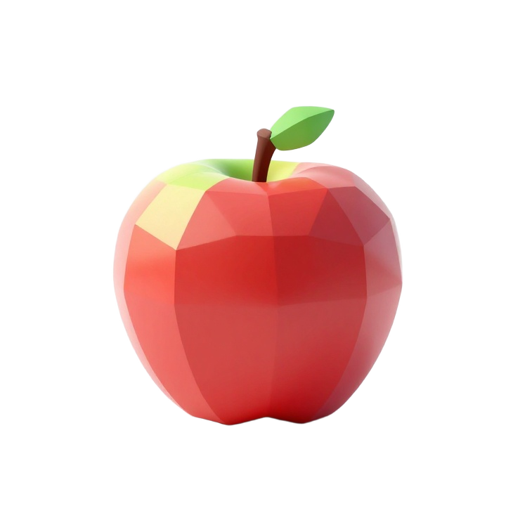 Low Poly Apple STL Model with Stem and Clean Geometric Decorative Form