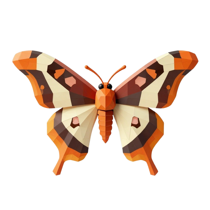 Low Poly Atlas Moth STL with Symmetrical Spread Wings