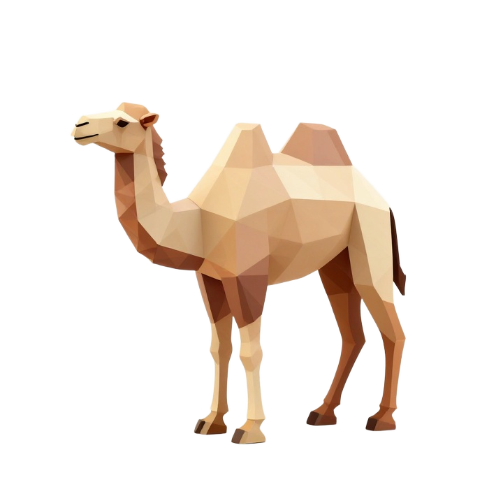 Low Poly Bactrian Camel STL in Standing Pose with Elegant Faceted Silhouette