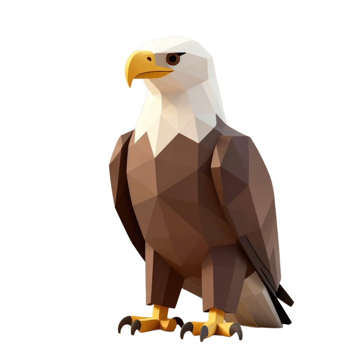 Low Poly Bald Eagle STL Sculpture with Folded Wings and Geometric Faceted Form
