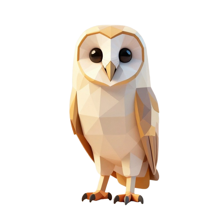 Low Poly Barn Owl STL Figurine in Natural Standing Three-Quarter Pose