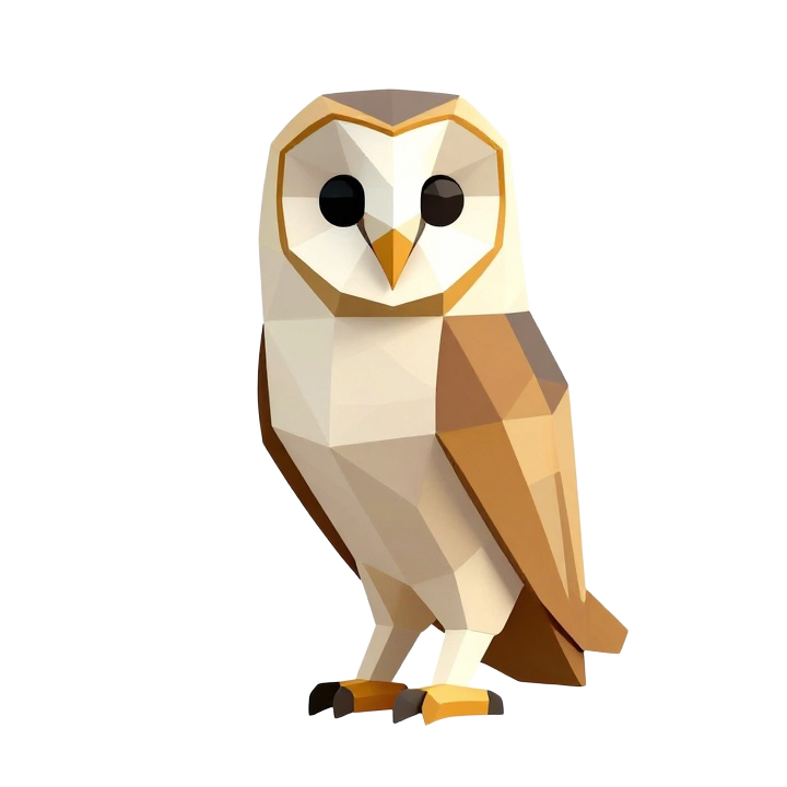 Low Poly Barn Owl STL Sculpture Perched Upright with Folded Wings