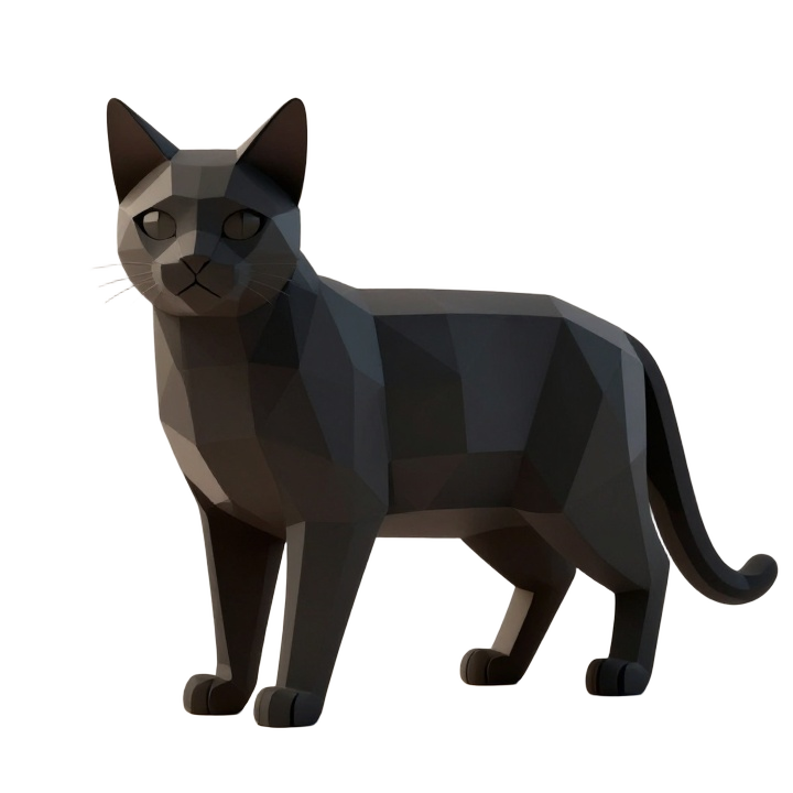 Low Poly Black Cat Side View Decorative STL Sculpture