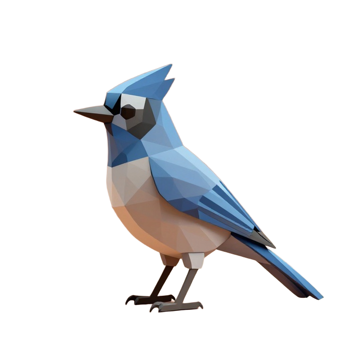 Low Poly Blue Jay STL in Calm Side Pose with Clean Geometric Silhouette