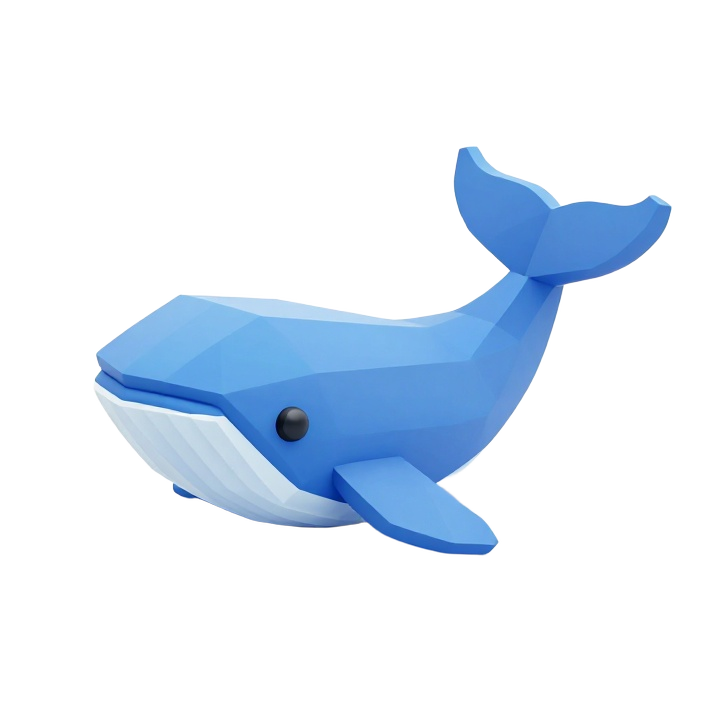 Low Poly Blue Whale Toy Figure STL with Playful Rounded Form and Crisp Geometric Fins
