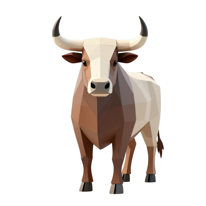 Low Poly Bull STL Model, Front Facing Geometric Animal Sculpture