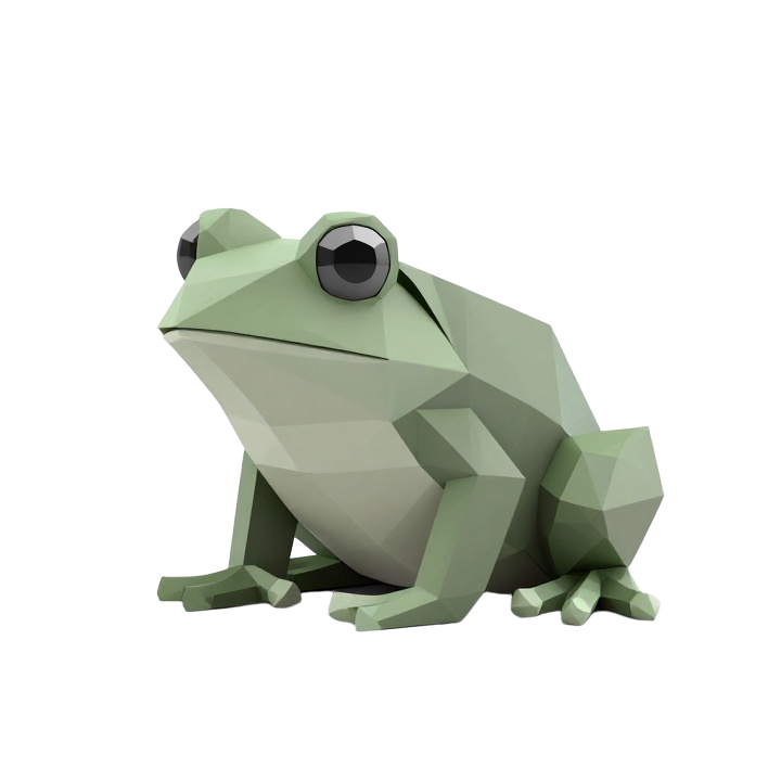 Low Poly Bullfrog STL Sculpture with Folded Limbs and Refined Geometric Form