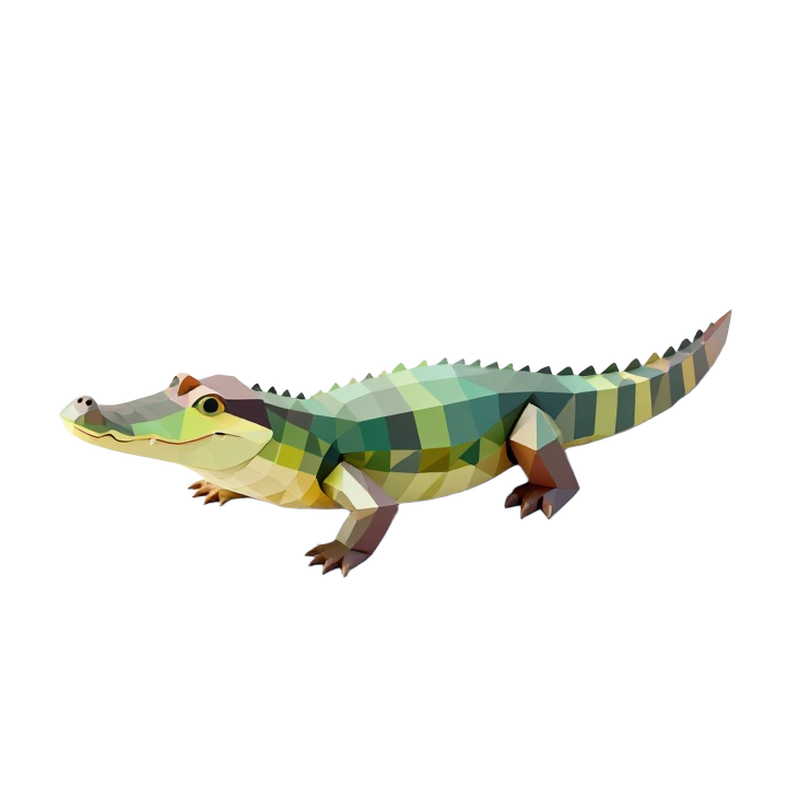 Low Poly Caiman Figurine with Faceted Isometric Wildlife Form